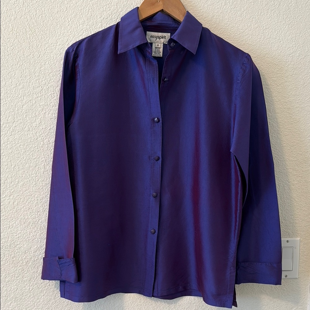 Easy Spirit Iridescent Purple Crisp Silk Blouse/ Light Jacket, size Medium